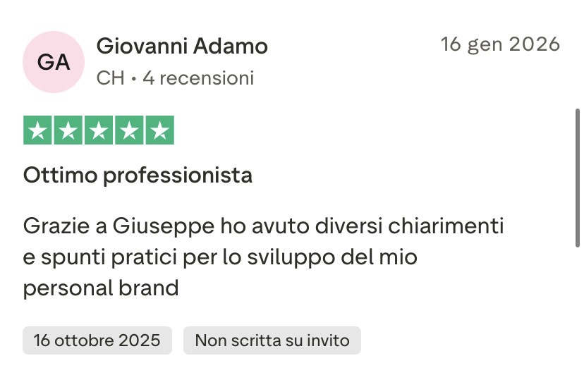 Recensione Trustpilot di Giovanni Adamo, 5 stelle: ottimo professionista.