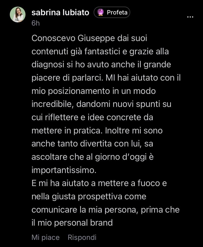 Recensione di Sabrina Iubiato: mi hai aiutato con il mio posizionamento in un modo incredibile.